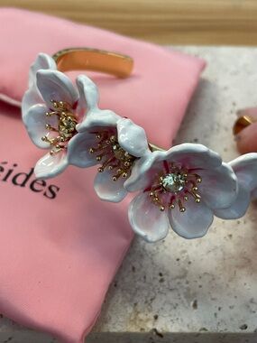 Les Néréides Paris Floral Enamel Cuff Bracelet Pink White Blossom | Romantic Fre